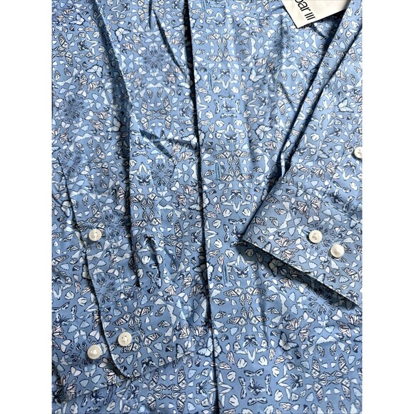 Bar III Men's Slim-Fit Stretch Butterfly Pattern Dress Shirt Blue Size M 15-15.5 - Picture 7 of 9